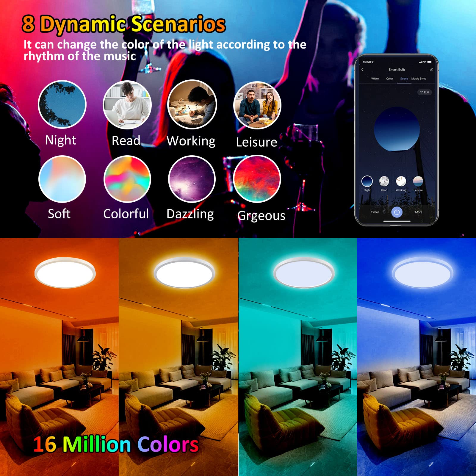 Color changing led on sale ceiling lights